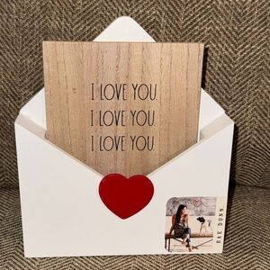 NWT Rae Dunn White Red Heart Envelope Card Holder Wooden Valentine’s I LOVE YOU